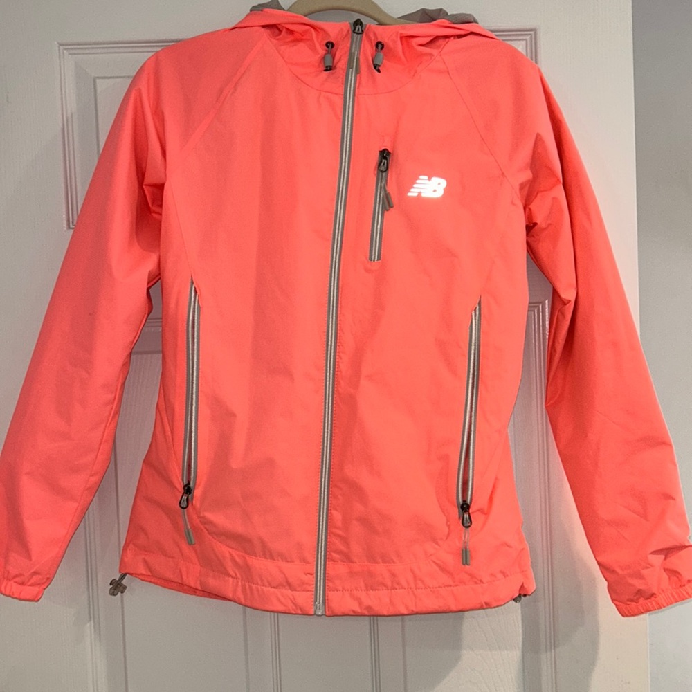 New Balance Neon Hot Pink Windbreaker Lined Rain Jacket Women S